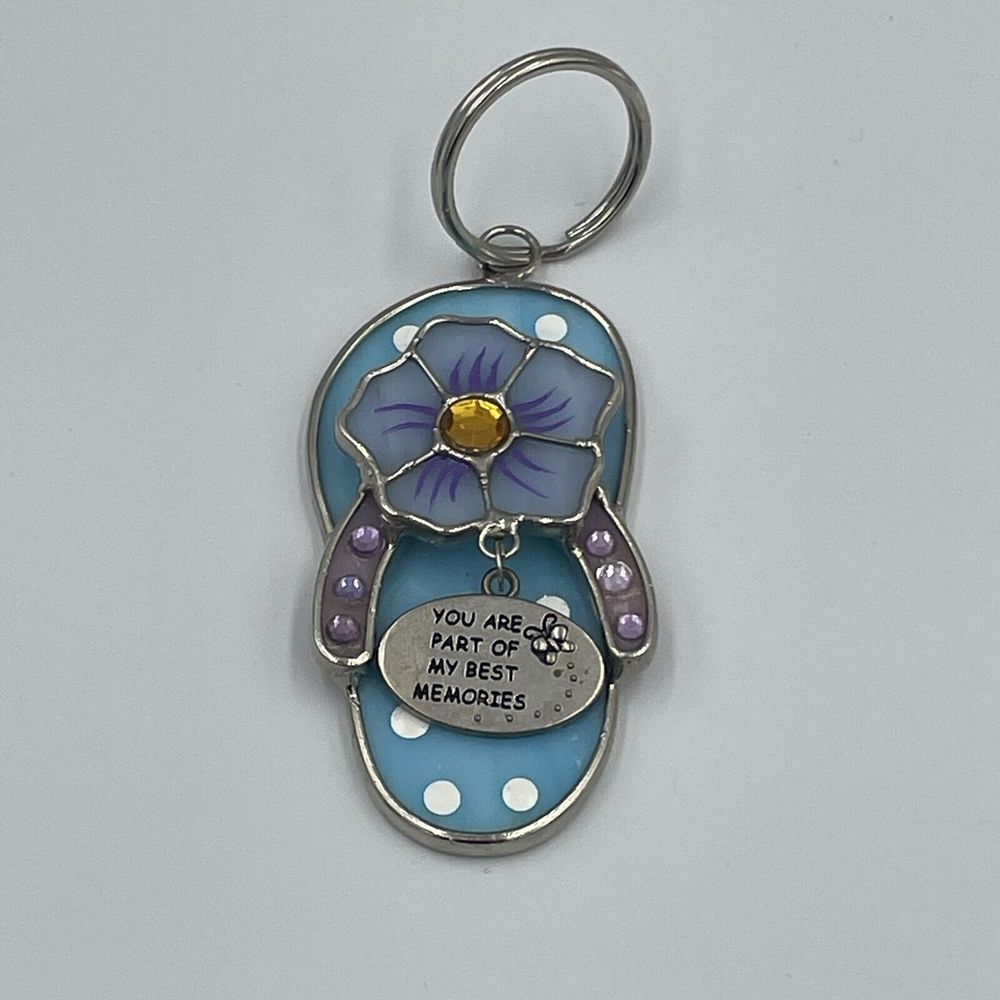 Vintage Stained‎ Glass Sandle Butterfly Keychain Key Ring Key Fob